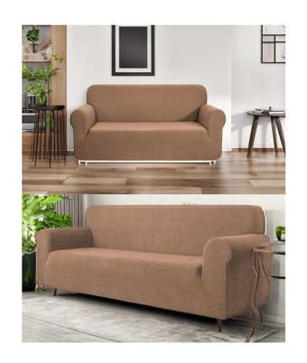 Etles Home Pamuklu - Polyester Likralı Jakarlı Süngersiz Armürlü Giydirmeli Kahverengi Altılı Koltuk Örtüsü 180x230 cm