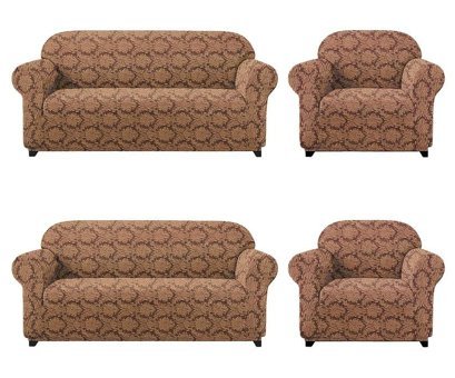 Elgeyar Polyester Likralı Jakarlı Süngersiz Giydirmeli Kahverengi Sekizli Koltuk Örtüsü 180x230 cm