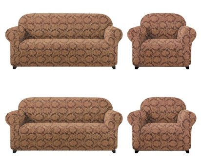 Elgeyar Polyester Likralı Jakarlı Süngersiz Giydirmeli Kahverengi Sekizli Koltuk Örtüsü 180x230 cm