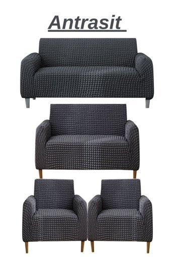 Ensari Karaoğlu Pamuklu - Polyester Bürümcük Jakarlı Süngersiz Armürlü Giydirmeli Gri Yedili Koltuk Örtüsü 180x230 cm