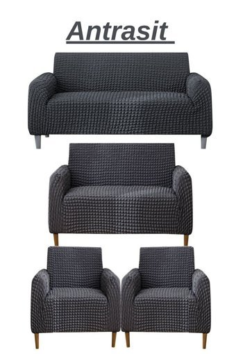 Ensari Karaoğlu Pamuklu - Polyester Bürümcük Jakarlı Süngersiz Armürlü Giydirmeli Gri Yedili Koltuk Örtüsü 180x230 cm