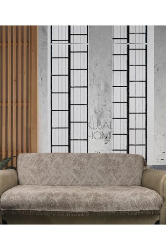 Kubal Home Pamuklu Püsküllü Süngersiz Düz Kahverengi Tekli Koltuk Örtüsü 170x220 cm