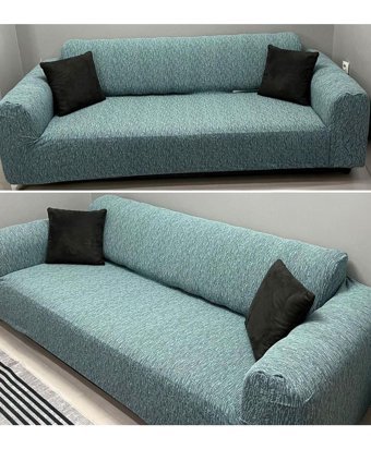 Riseler Home Likralı Jakarlı Süngersiz Çizgili Giydirmeli Yeşil Üçlü Koltuk Örtüsü 180x230 cm