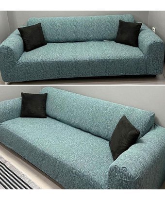 Riseler Home Likralı Jakarlı Süngersiz Çizgili Giydirmeli Yeşil Üçlü Koltuk Örtüsü 180x230 cm