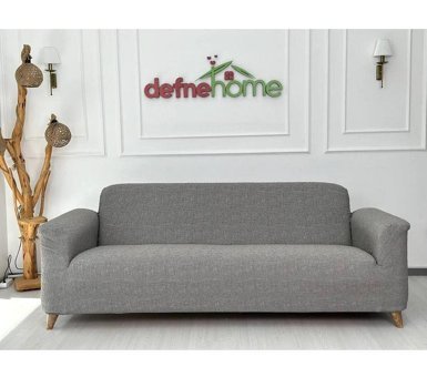 Defne Home Keten Süngersiz Giydirmeli Gri Üçlü Koltuk Örtüsü 180x230 cm