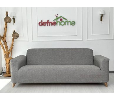 Defne Home Keten Süngersiz Giydirmeli Gri Üçlü Koltuk Örtüsü 180x230 cm