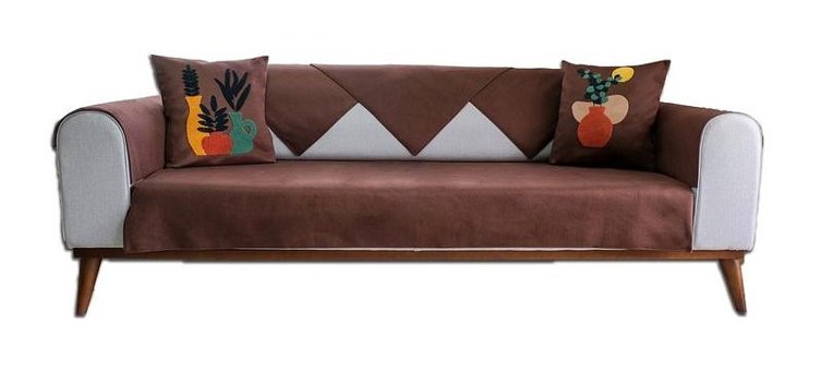 Abbonlin Pamuklu Süngersiz Çiçek Desenli Kahverengi Dörtlü Koltuk Örtüsü 185x220 cm