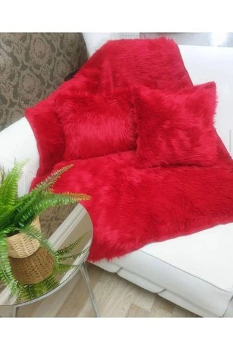Paris Life Pamuklu Polar Peluş Süngersiz Kırmızı Üçlü Koltuk Örtüsü 150x150 cm