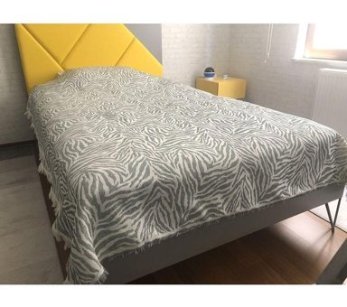 Koza Home Pamuklu Saçaklı Süngersiz Leopar Desenli Yeşil Tekli Koltuk Örtüsü 160x220 cm