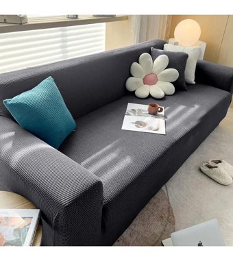 Uyumev Pamuklu - Polyester Likralı Süngerli Çizgili Giydirmeli Antrasit Tekli Koltuk Örtüsü 180x230 cm