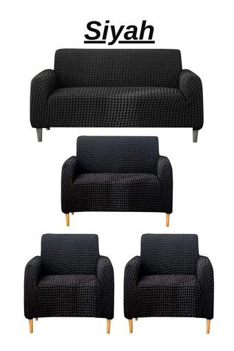 Ensari Karaoğlu Pamuklu - Polyester Bürümcük Jakarlı Süngersiz Armürlü Giydirmeli Siyah Yedili Koltuk Örtüsü 180x230 cm
