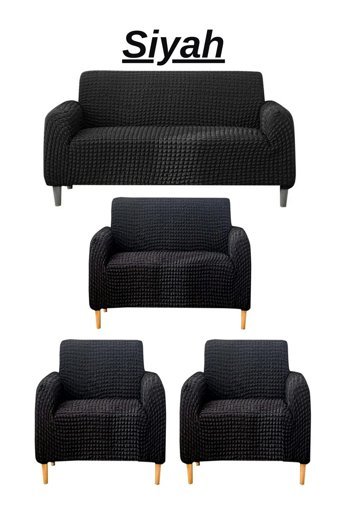 Ensari Karaoğlu Pamuklu - Polyester Bürümcük Jakarlı Süngersiz Armürlü Giydirmeli Siyah Yedili Koltuk Örtüsü 180x230 cm