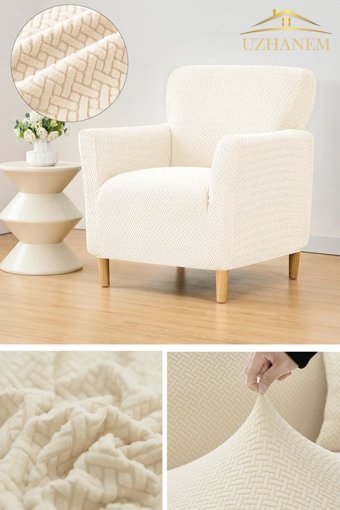Uzhanem Polyester Bürümcük-Likralı Süngerli Petek Desenli Giydirmeli Bej Tekli Koltuk Örtüsü 60x80 cm