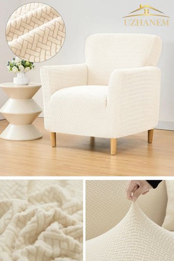 Uzhanem Polyester Bürümcük-Likralı Süngerli Petek Desenli Giydirmeli Bej Tekli Koltuk Örtüsü 60x80 cm
