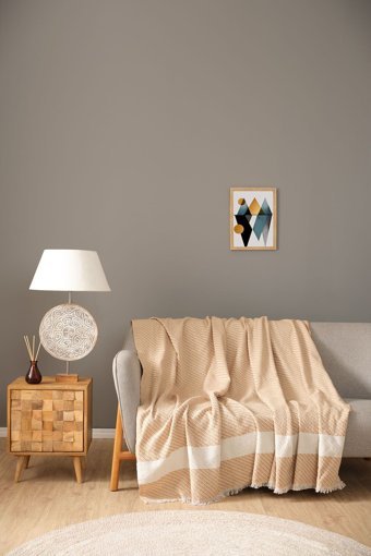 Karaca Home Wilma Polyester Püsküllü Süngersiz Geometrik Desenli Turuncu Tekli Koltuk Örtüsü 170x210 cm