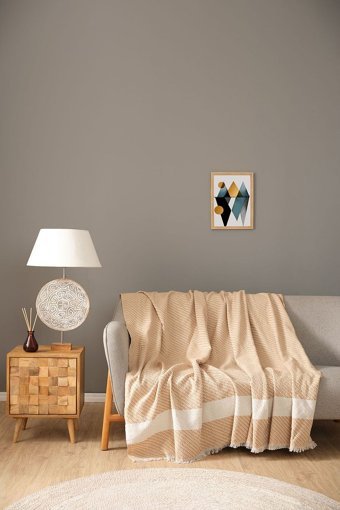 Karaca Home Wilma Polyester Püsküllü Süngersiz Geometrik Desenli Turuncu Tekli Koltuk Örtüsü 170x210 cm
