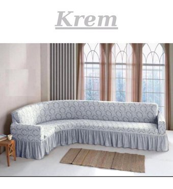 E Bahar Pamuklu - Polyester Likralı Jakarlı Süngersiz Armürlü Giydirmeli Bej Dörtlü Koltuk Örtüsü 400x550 cm