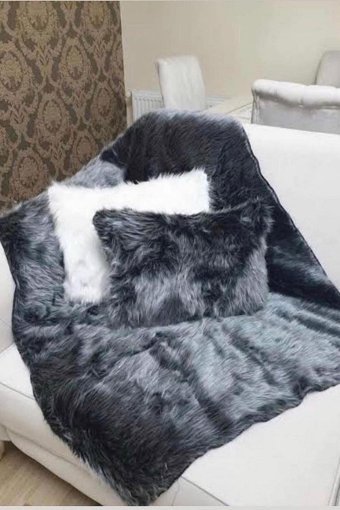 Paris Life Pamuklu Polar Peluş Süngersiz Antrasit Üçlü Koltuk Örtüsü 150x150 cm
