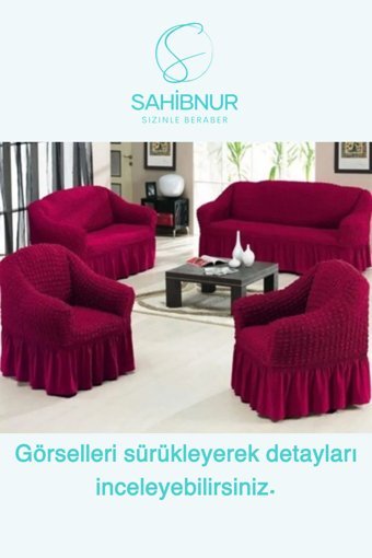Sahibnur Pamuklu - Polyester Bürümcük Jakarlı Süngersiz Geometrik Desenli Giydirmeli Bordo Dörtlü Koltuk Örtüsü 180x230 cm