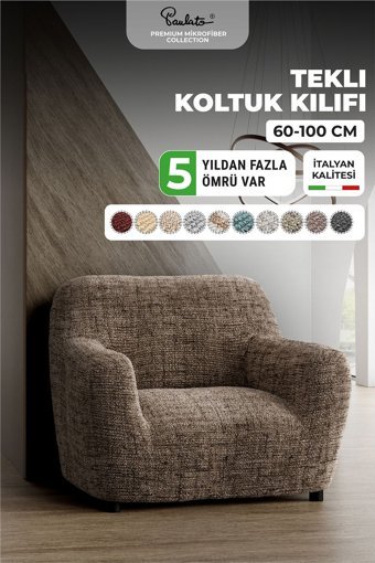 Paulato Mikrofiber Likralı Jakarlı Süngersiz Çizgili Giydirmeli Kahverengi Tekli Koltuk Örtüsü 60x110 cm