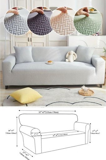 Uzhanem Pamuklu - Polyester Bürümcük-Likralı Süngerli Geometrik Desenli Giydirmeli Gri Tekli Koltuk Örtüsü 150x170 cm