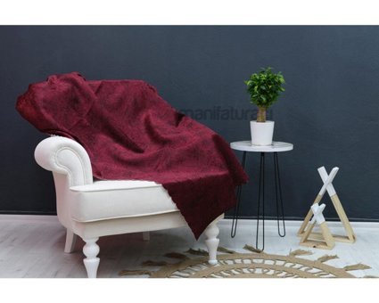Hazel Polyester Varaklı Süngerli Çizgili Bordo Tekli Koltuk Örtüsü 175x215 cm