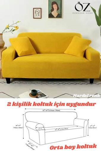 Özmakan Polyester Likralı Jakarlı Süngersiz Petek Desenli Giydirmeli Sarı Tekli Koltuk Örtüsü 130x170 cm