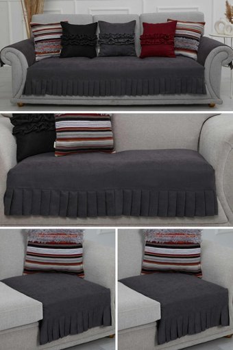 Aisha's Design KTK-8 Polyester Örgü Pileli Süngersiz Düz Gri Dörtlü Koltuk Örtüsü 34x48 cm