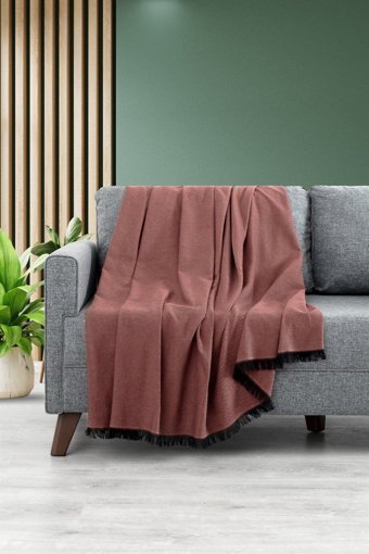Denizli Concept Lalin Pamuklu - Polyester Kanvas Saçaklı Süngersiz Armürlü Kiremit Üçlü Koltuk Örtüsü 200x200 cm