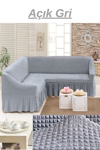 Uytm Polyester Bürümcük-Likralı Drapeli Süngerli Çizgili Giydirmeli Gri Tekli Koltuk Örtüsü 400x550 cm