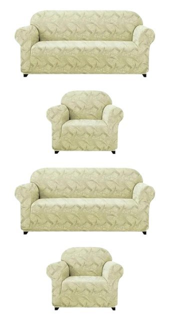 Kanway Jakarlı Süngersiz Soyut Desenli Giydirmeli Krem 3-3-1-1 Koltuk Örtüsü 180x230 cm