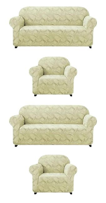 Kanway Jakarlı Süngersiz Soyut Desenli Giydirmeli Krem 3-3-1-1 Koltuk Örtüsü 180x230 cm