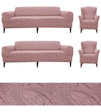 Bibaha Pamuklu Jakarlı Süngersiz Giydirmeli Lastikli Pembe Dörtlü Koltuk Örtüsü 180x230 cm