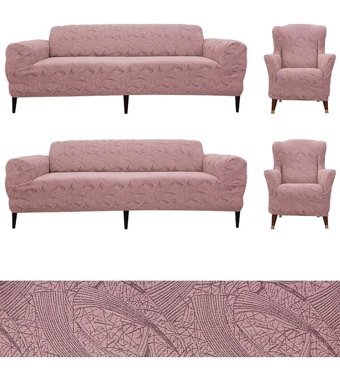 Bibaha Pamuklu Jakarlı Süngersiz Giydirmeli Lastikli Pembe Dörtlü Koltuk Örtüsü 180x230 cm