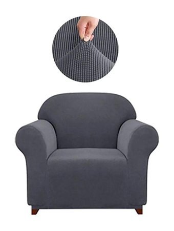Uytm Bambu - Pamuklu Likralı Süngerli Çizgili Giydirmeli Gri Tekli Koltuk Örtüsü 180x230 cm