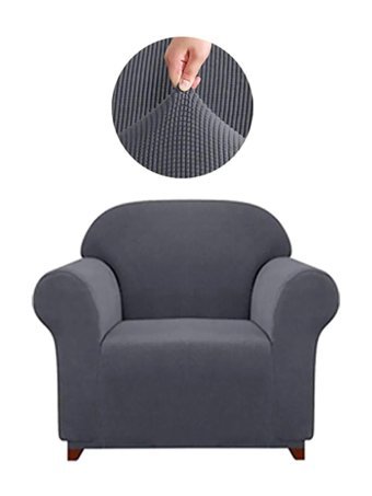 Uytm Bambu - Pamuklu Likralı Süngerli Çizgili Giydirmeli Gri Tekli Koltuk Örtüsü 180x230 cm