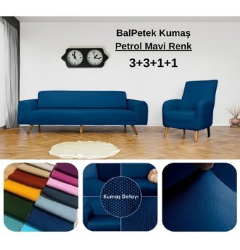 Etles Home Pamuklu - Polyester Likralı Jakarlı Süngersiz Armürlü Giydirmeli Lacivert Sekizli Koltuk Örtüsü 80x125 cm