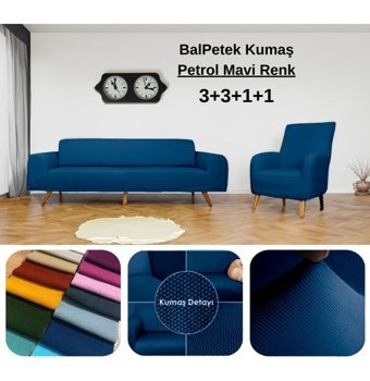 Etles Home Pamuklu - Polyester Likralı Jakarlı Süngersiz Armürlü Giydirmeli Lacivert Sekizli Koltuk Örtüsü 80x125 cm