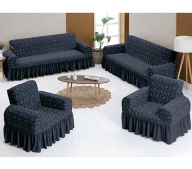Furkanticaret Pamuklu - Polyester Jakarlı Süngersiz Kapitone Giydirmeli Siyah 3-3-1-1 Koltuk Örtüsü 80x120 cm