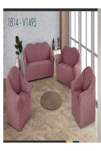Asy Collection Pamuklu-Elestan Jakarlı Süngersiz Giydirmeli Lastikli Pembe Üçlü Koltuk Örtüsü 165x285 cm