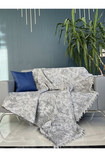 Bella Home Pamuklu Püsküllü Süngersiz Gri Tekli Koltuk Örtüsü 170x220 cm