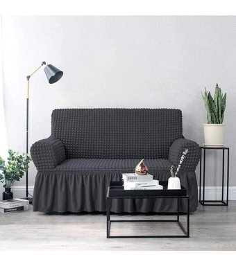 Bright Home Elgeyar Polyester Bürümcük Fırfırlı Süngersiz Petek Desenli Giydirmeli Lastikli Kaymaz Gri Tekli Koltuk Örtüsü 115x175 cm