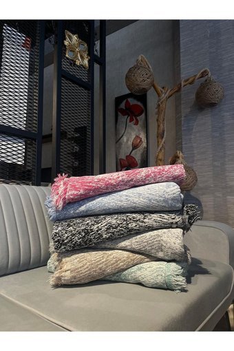 Motto Halı Pamuklu Saçaklı Süngersiz Çizgili Siyah Tekli Koltuk Örtüsü 170x210 cm