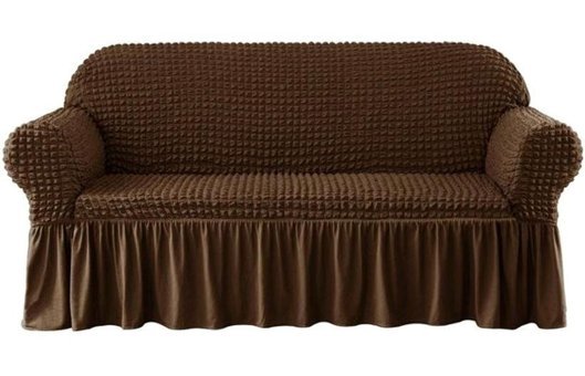 Elgeyar Pamuklu - Polyester Bürümcük Jakarlı Süngersiz Armürlü Giydirmeli Kahverengi Üçlü Koltuk Örtüsü 183x230 cm