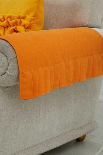Aisha's Design KC-3 Polyester Örgü Pileli Süngersiz Düz Turuncu İkili Koltuk Örtüsü 65x62 cm