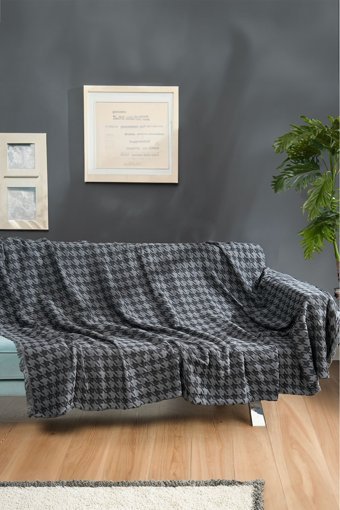 Mariva Home Pamuklu Jakarlı Süngersiz Geometrik Desenli Gri Tekli Koltuk Örtüsü 170x210 cm