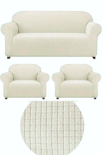 E Bahar Polyester Likralı Jakarlı Süngersiz Armürlü Giydirmeli Bej Beşli Koltuk Örtüsü 180x230 cm