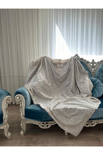 Muteks Tay Tüyü Süngersiz Çiçek Desenli Bej Tekli Koltuk Örtüsü 175x210 cm