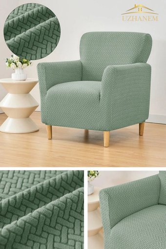 Uzhanem Polyester Bürümcük-Likralı Süngerli Petek Desenli Giydirmeli Yeşil Tekli Koltuk Örtüsü 60x80 cm