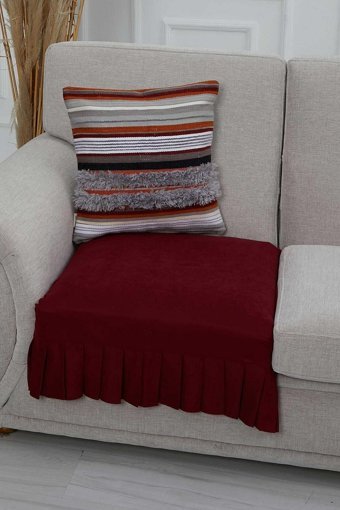 Aisha's Design KO-27 Polyester Örgü Pileli Süngersiz Düz Bordo Tekli Koltuk Örtüsü 34x48 cm